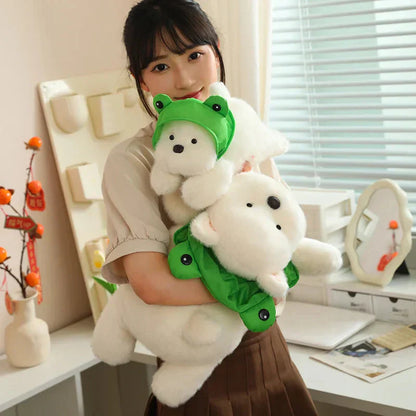 Cute White Dog Plush Toy with Fun Hat