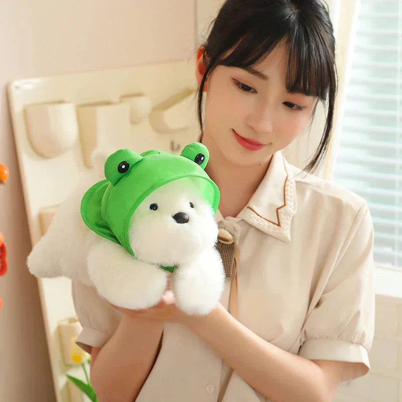 Cute White Dog Plush Toy with Fun Hat