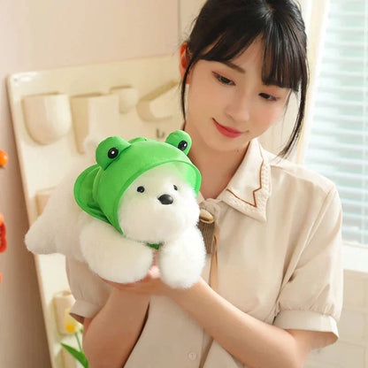 Cute White Dog Plush Toy with Fun Hat