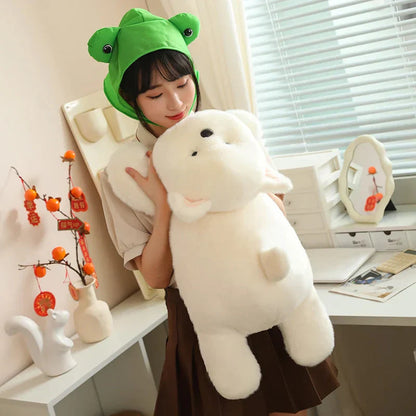 Cute White Dog Plush Toy with Fun Hat