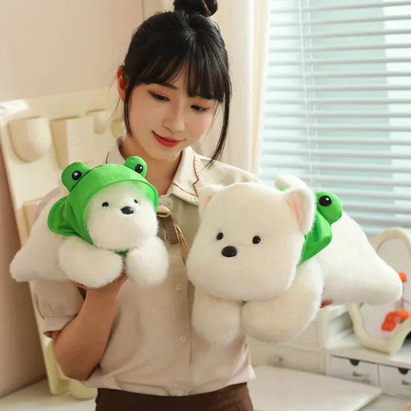 Cute White Dog Plush Toy with Fun Hat - Fesara