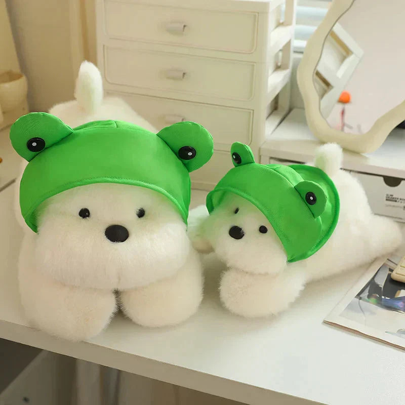Cute White Dog Plush Toy with Fun Hat