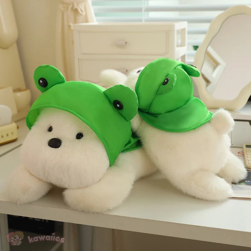Cute White Dog Plush Toy with Fun Hat