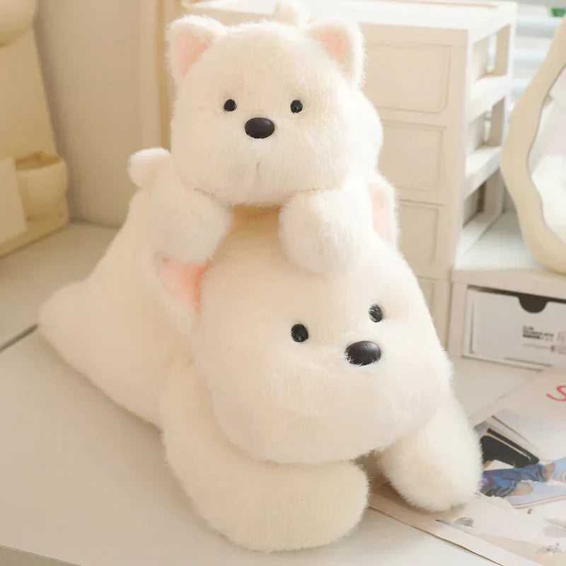 Cute White Dog Plush Toy with Fun Hat
