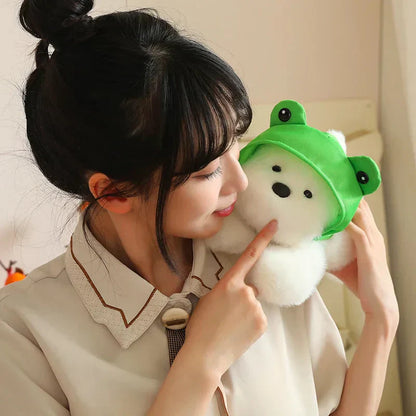 Cute White Dog Plush Toy with Fun Hat