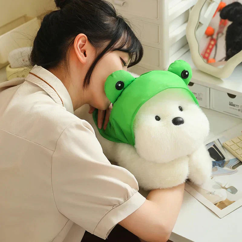 Cute White Dog Plush Toy with Fun Hat