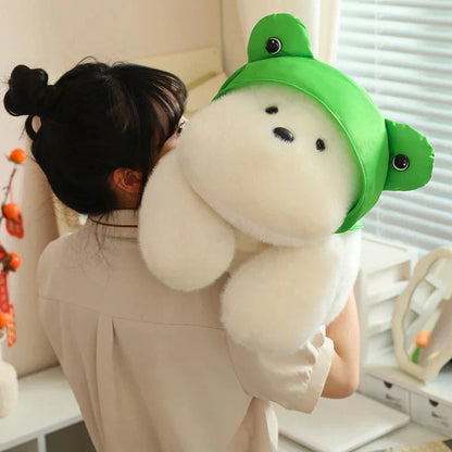 Cute White Dog Plush Toy with Fun Hat