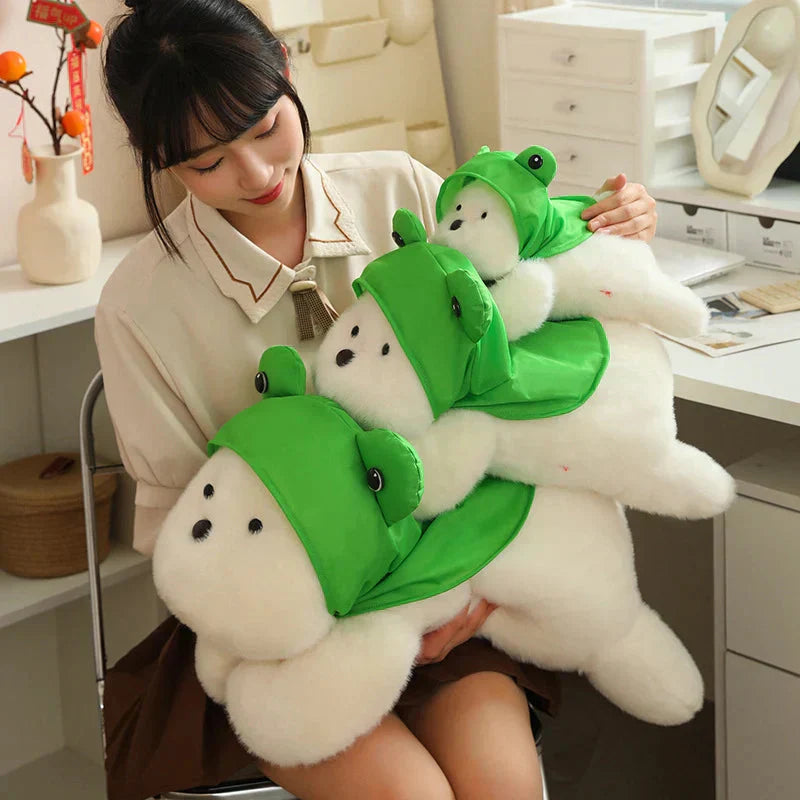 Cute White Dog Plush Toy with Fun Hat