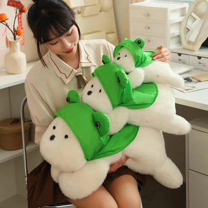 Cute White Dog Plush Toy with Fun Hat