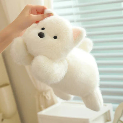 Cute White Dog Plush Toy with Fun Hat