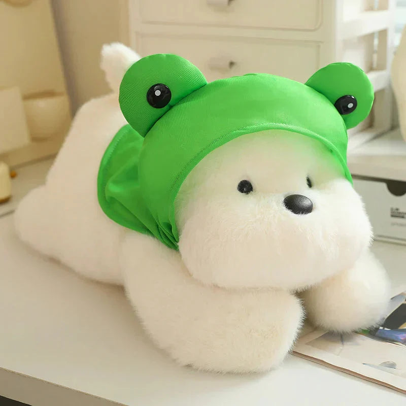 Cute White Dog Plush Toy with Fun Hat