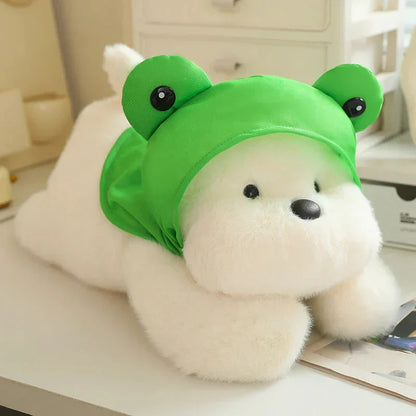 Cute White Dog Plush Toy with Fun Hat