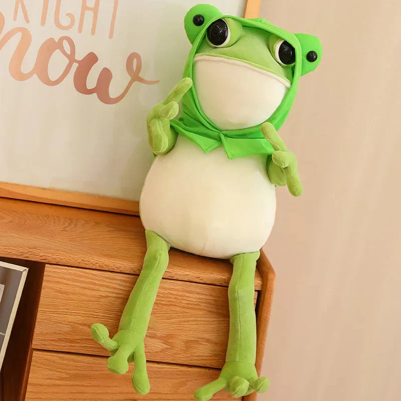 Cute Green Frog Stuffed Animal with Cap