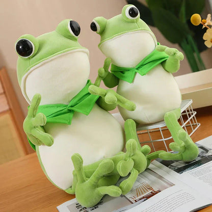 Cute Green Frog Stuffed Animal with Cap