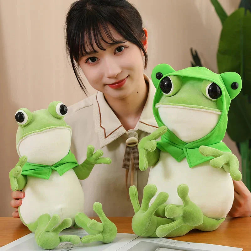 Cute Green Frog Stuffed Animal with Cap