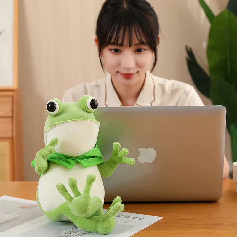 Cute Green Frog Stuffed Animal with Cap