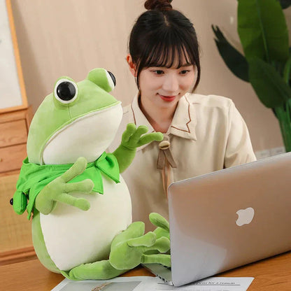 Cute Green Frog Stuffed Animal with Cap