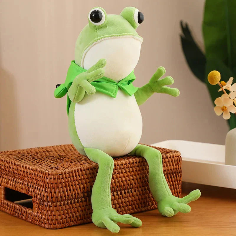 Cute Green Frog Stuffed Animal with Cap