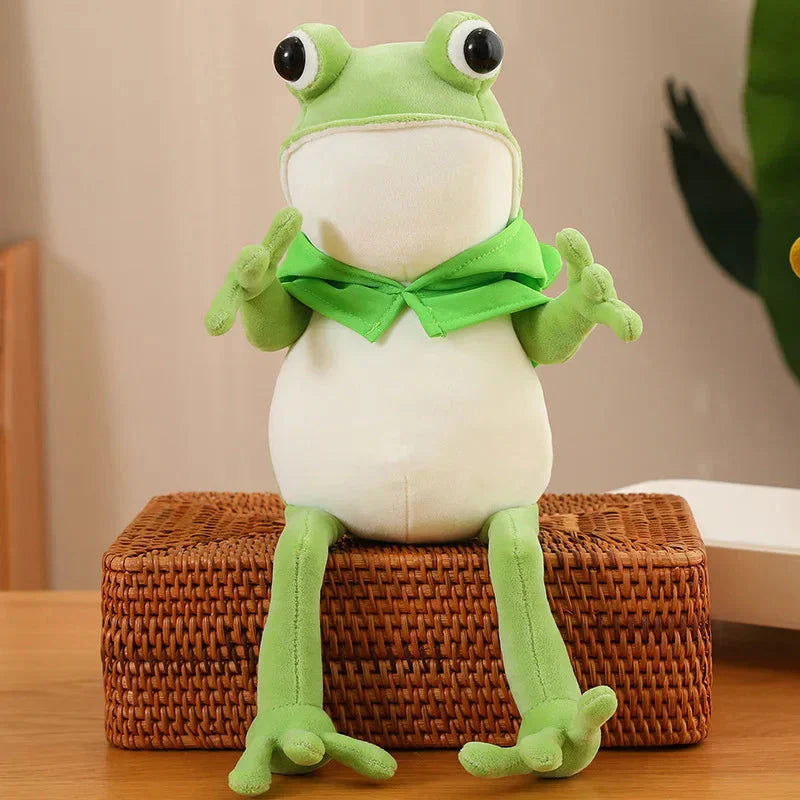 Cute Green Frog Stuffed Animal with Cap