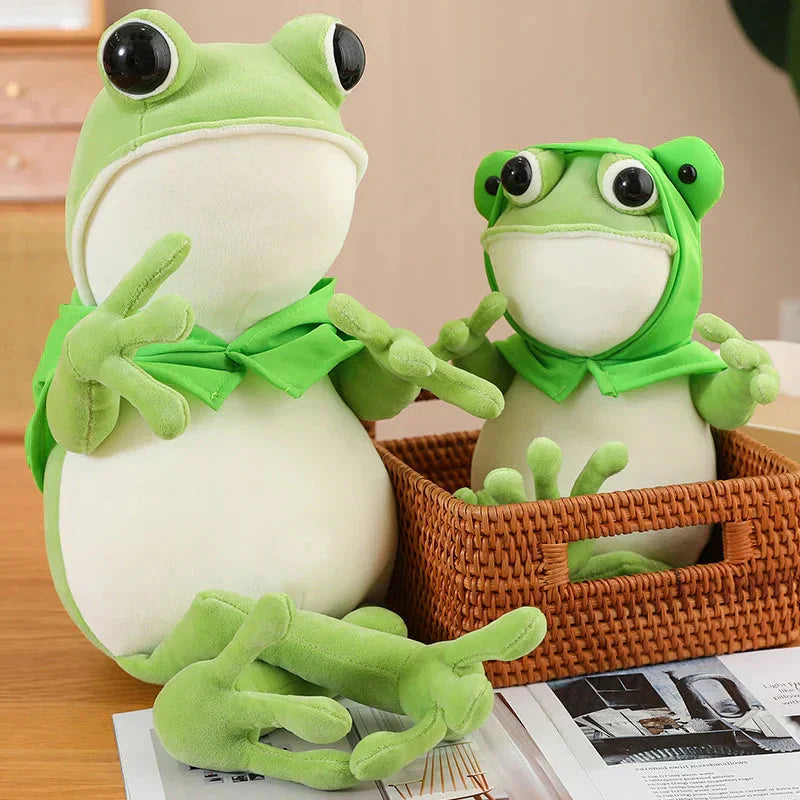 Cute Green Frog Stuffed Animal with Cap