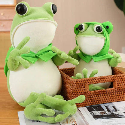 Cute Green Frog Stuffed Animal with Cap