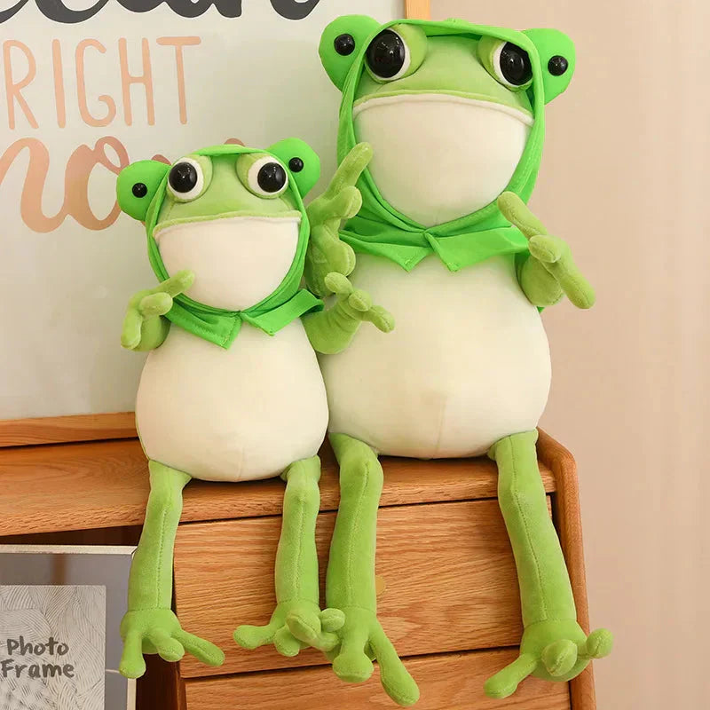 Cute Green Frog Stuffed Animal with Cap