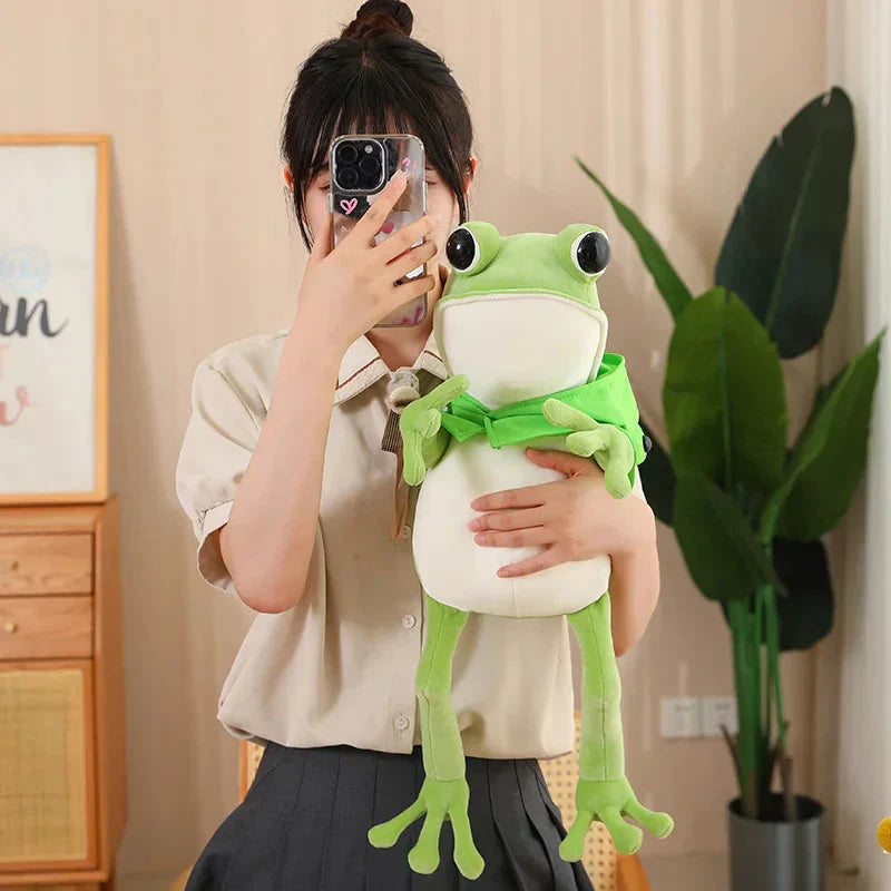 Cute Green Frog Stuffed Animal with Cap