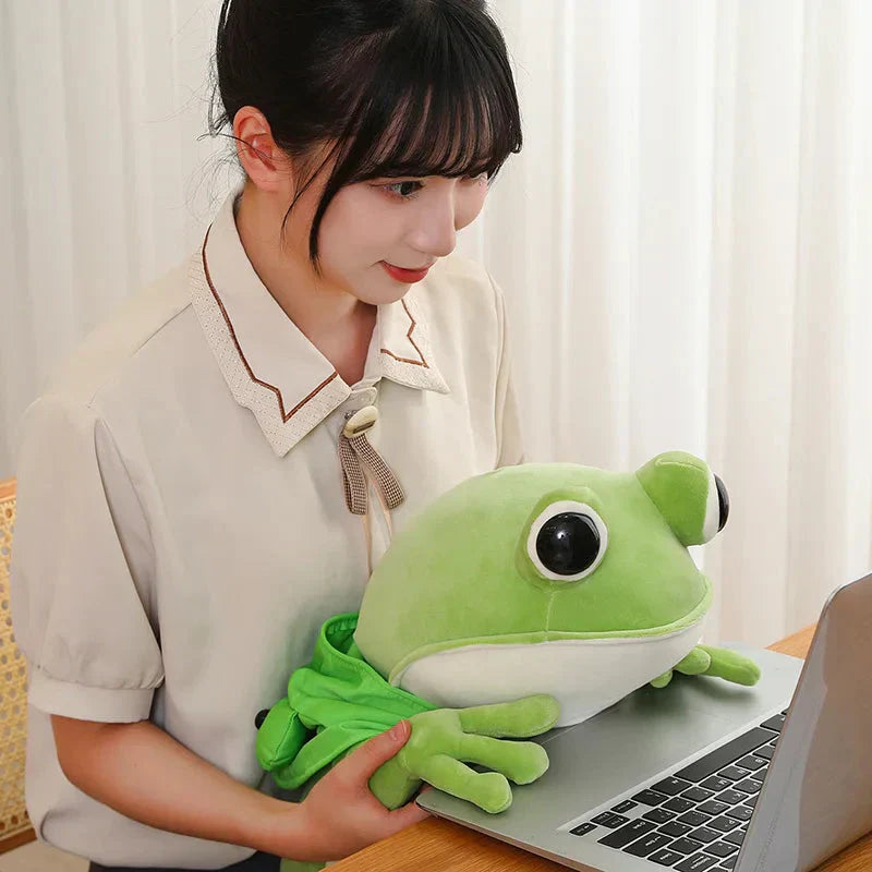 Cute Green Frog Stuffed Animal with Cap