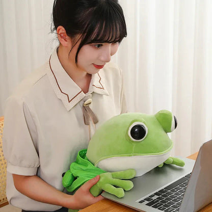 Cute Green Frog Stuffed Animal with Cap