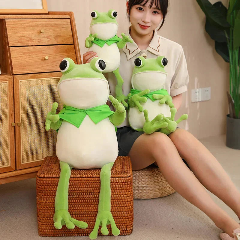 Cute Green Frog Stuffed Animal with Cap