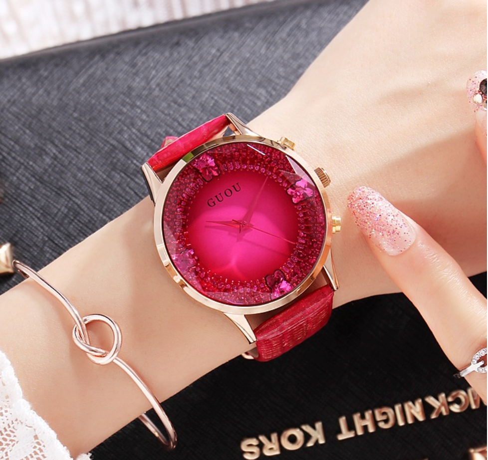 Elegant Diamond Real Leather Women's Watch