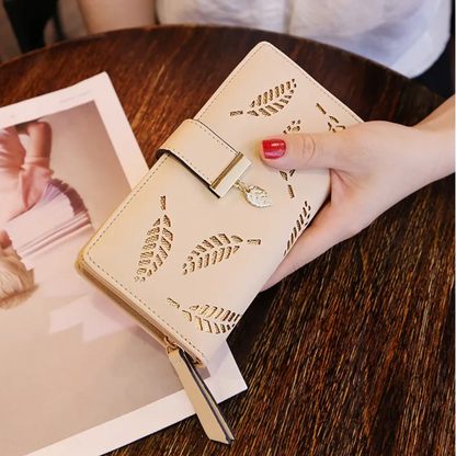 Luxury PU Leather Wallet with Leaf Accent