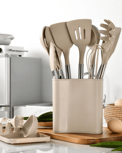 Premium Kitchen Utensil Set with Silicone & Wooden Handles