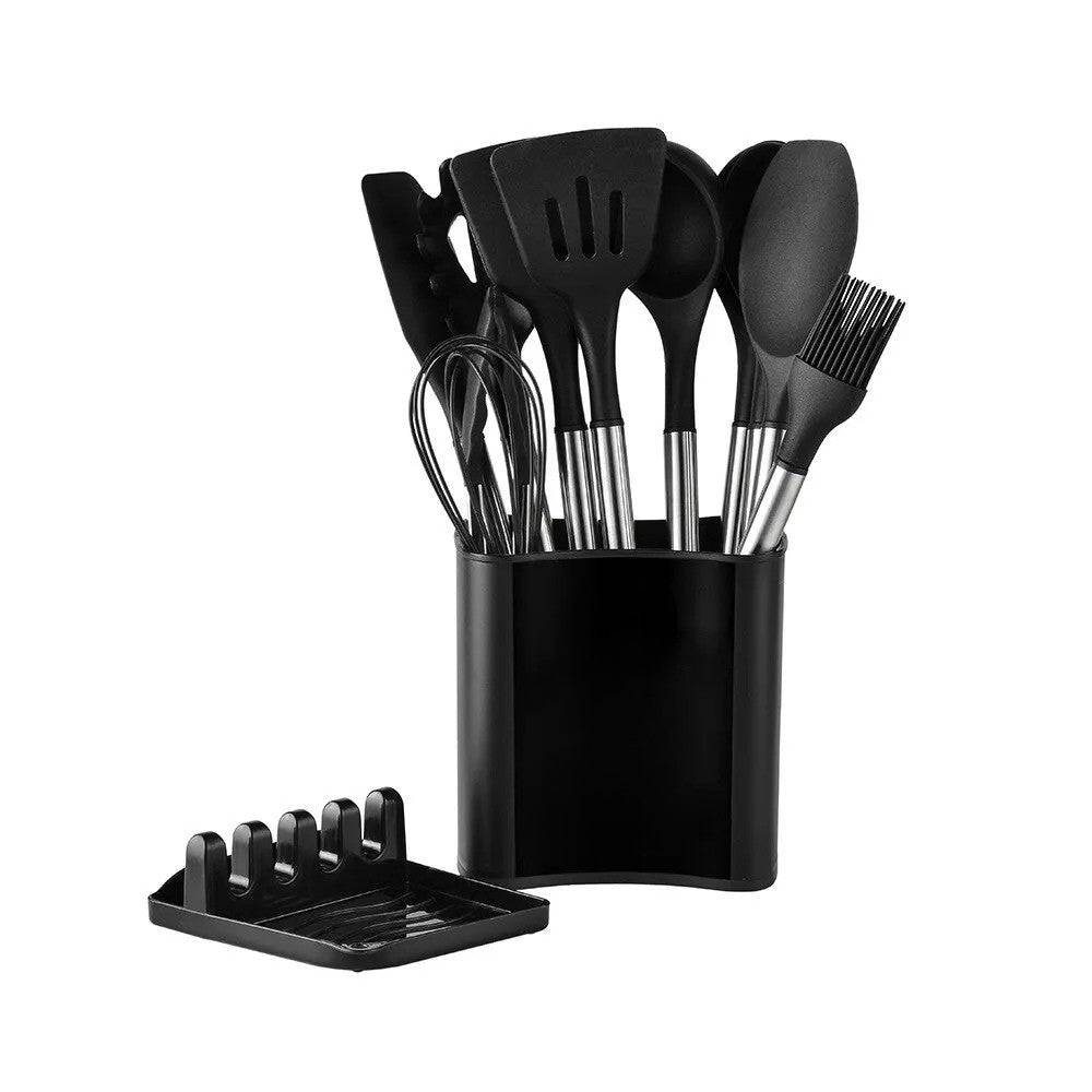 Premium Kitchen Utensil Set with Silicone & Wooden Handles