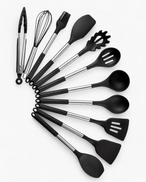 Premium Kitchen Utensil Set with Silicone & Wooden Handles