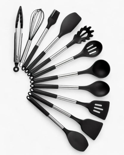 Premium Kitchen Utensil Set with Silicone & Wooden Handles