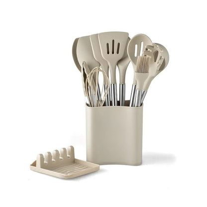 Premium Kitchen Utensil Set with Silicone & Wooden Handles