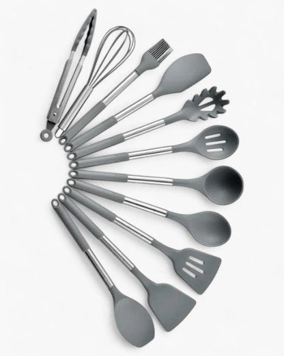 Premium Kitchen Utensil Set with Silicone & Wooden Handles