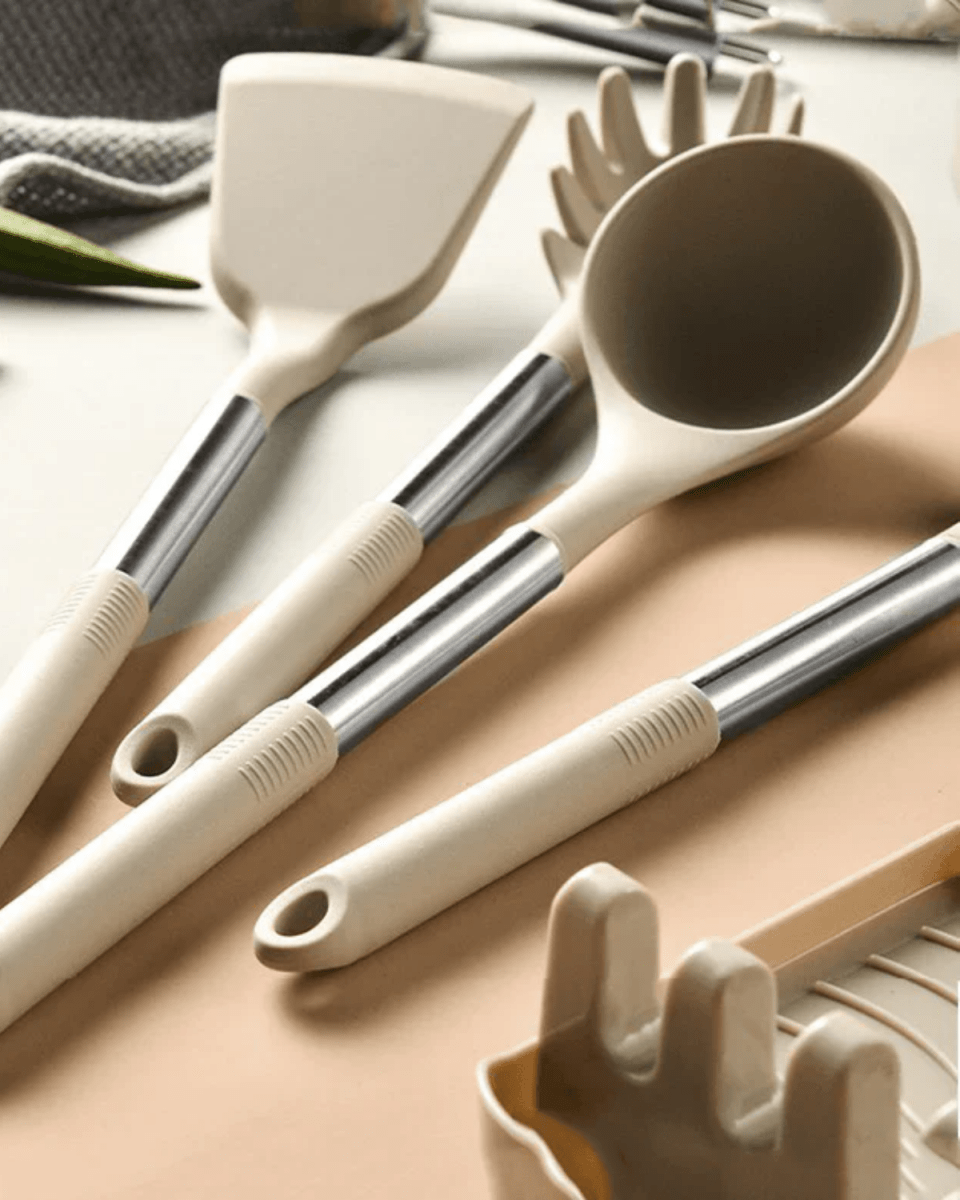 Premium Kitchen Utensil Set with Silicone & Wooden Handles