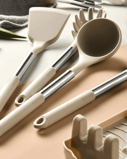 Premium Kitchen Utensil Set with Silicone & Wooden Handles