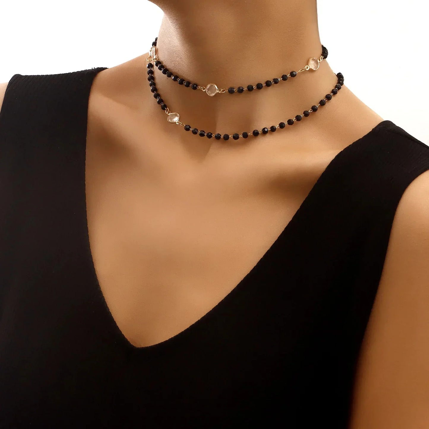 Sparkling Multi Layer Crystal Choker Necklace
