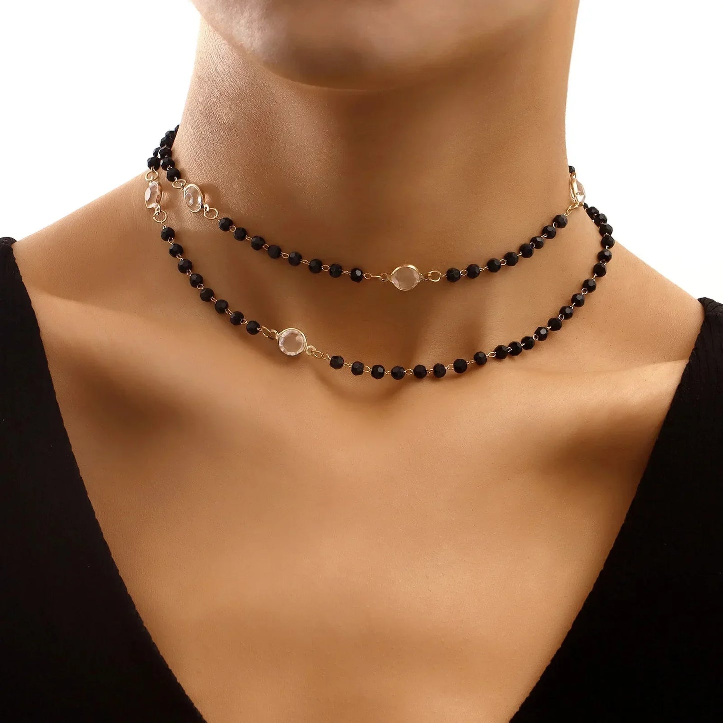 Sparkling Multi Layer Crystal Choker Necklace
