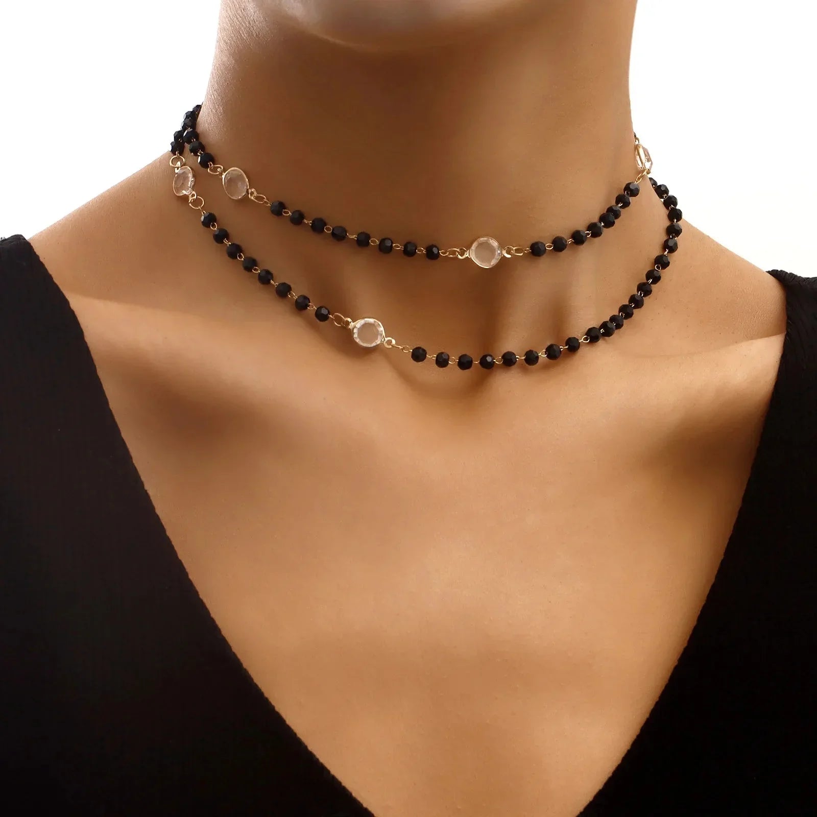 Sparkling Multi Layer Crystal Choker Necklace - Fesara