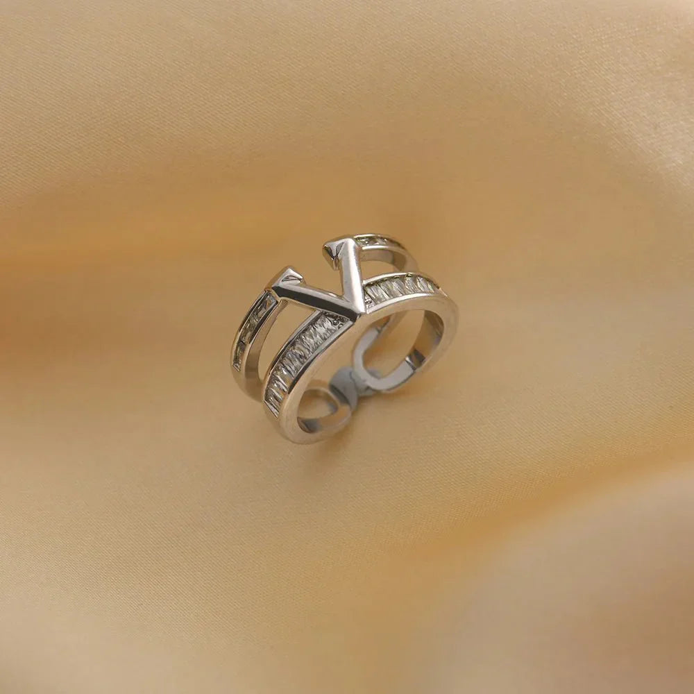 Stacked V Diamond Engagement Ring