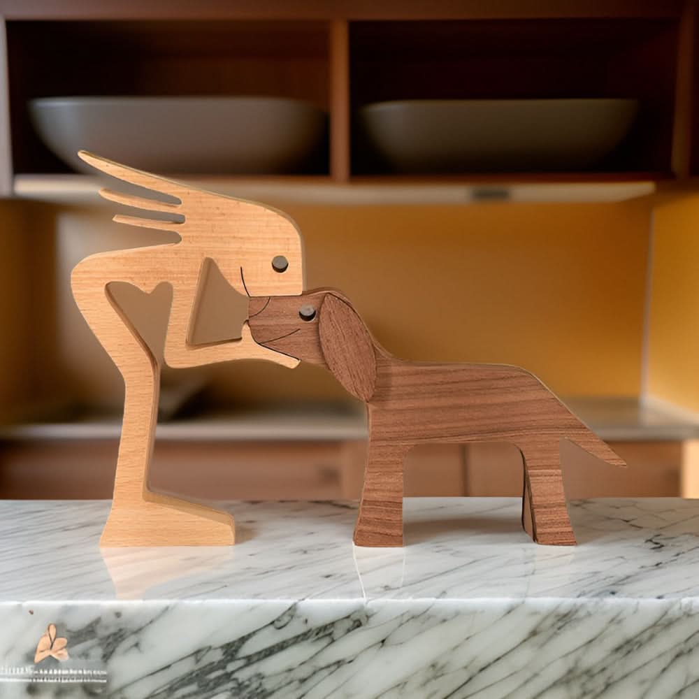 Unique Wooden Dog and Person Statue