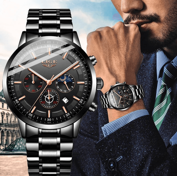 Tough Mens Black Leather Strap Watch