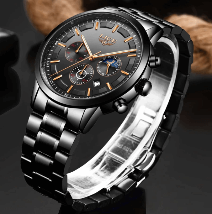 Tough Mens Black Leather Strap Watch