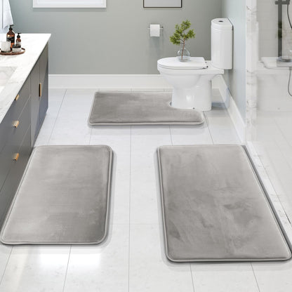Plush 3-Piece Bathroom Mat Set - Soft and Non Slip - Fesara