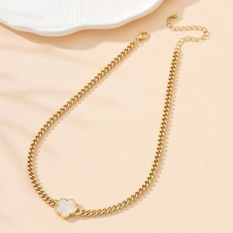Shiny Four Leaf Clover Chain Necklace Set
