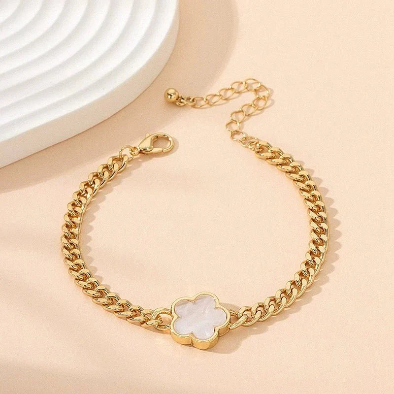 Shiny Four Leaf Clover Chain Necklace Set